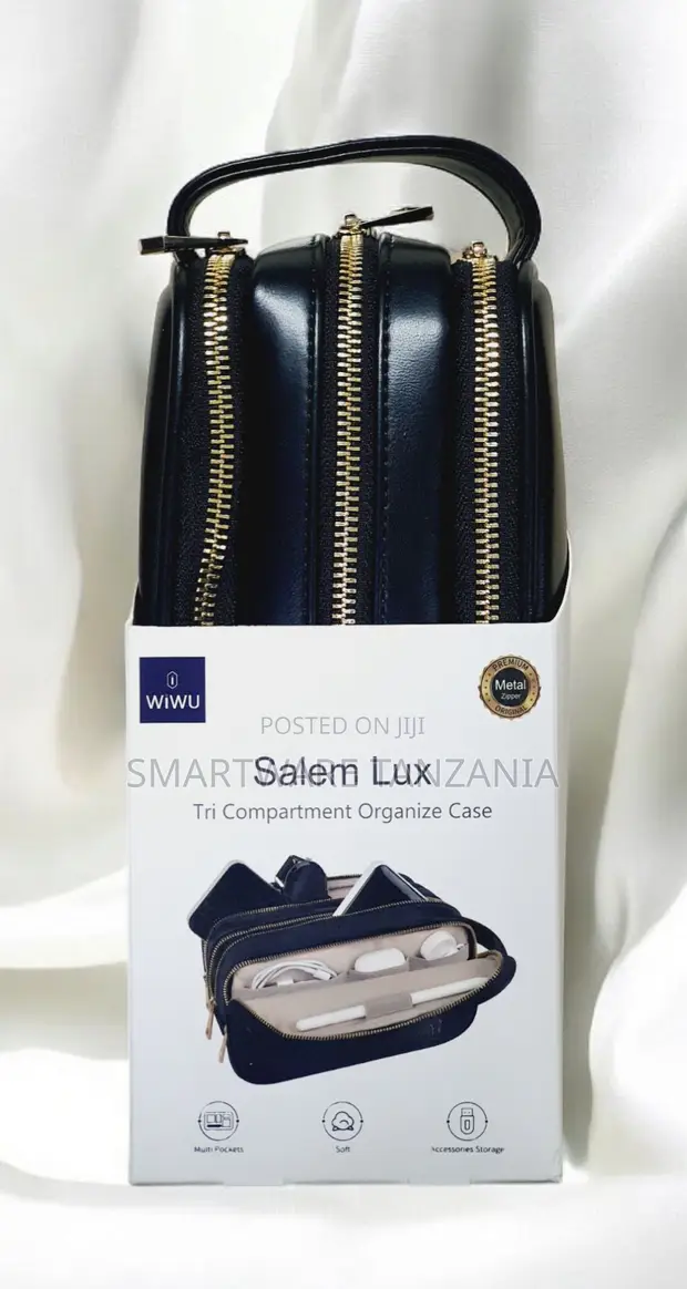 Wiwu Salem Lux Tri Compartment Organizer Case - Black Leather - 1