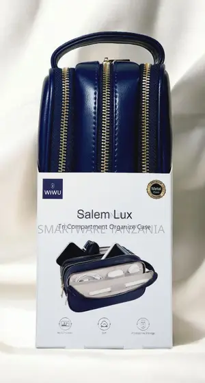 Wiwu Salem Lux Tri-Compartment Blue Leather Organizer Pouch