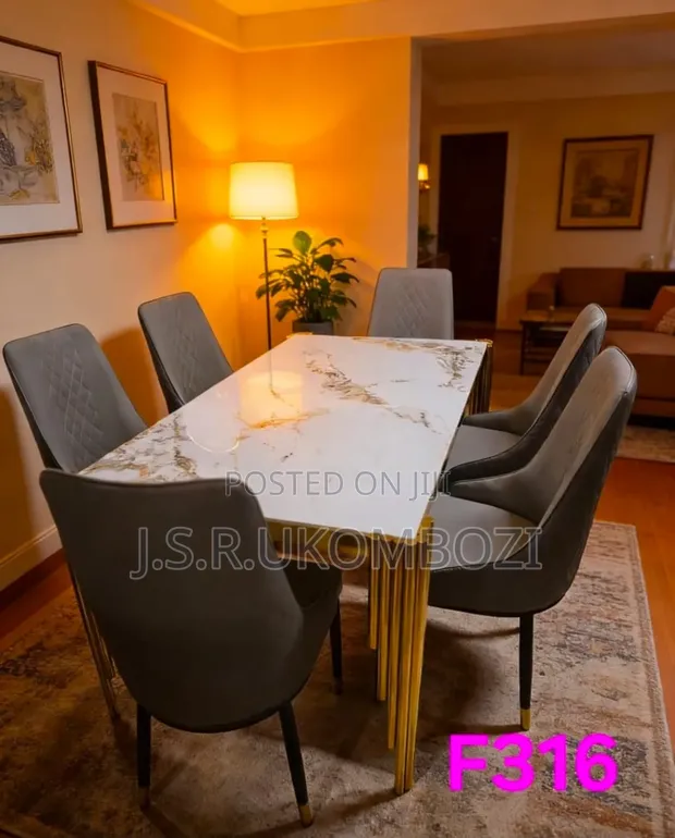 Modern Marble-Style Dining Table Set with 6 Chairs - 1
