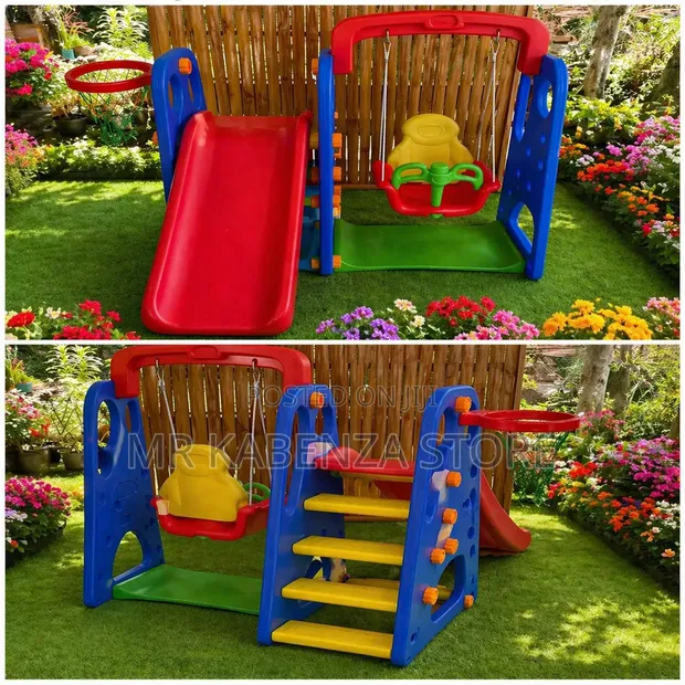 3-in-1 Swing Slide and Basketball Hoop Playset - 1