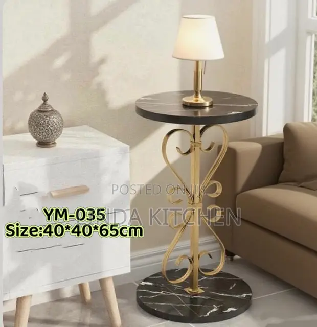 Luxury Wooden Top Table with Gold Metal Base (40x40x65cm) - 1