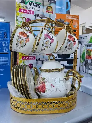 Unique 15-Piece Ceramic Tea Set with Gold Stand