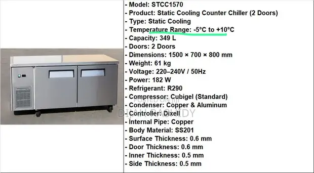 Commercial Static Cooling Counter Chiller - 2 Door - 1