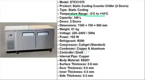 Commercial Static Cooling Counter Chiller - 2 Door