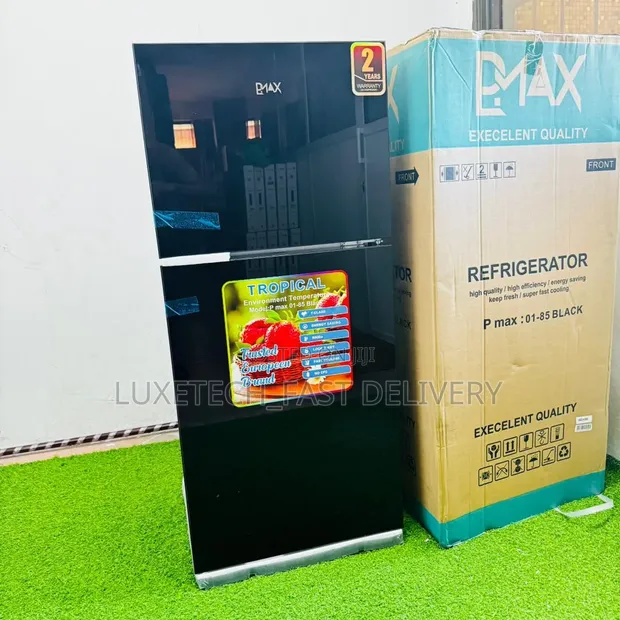 Pmax 185L Black Glass Double Door Fridge - 1