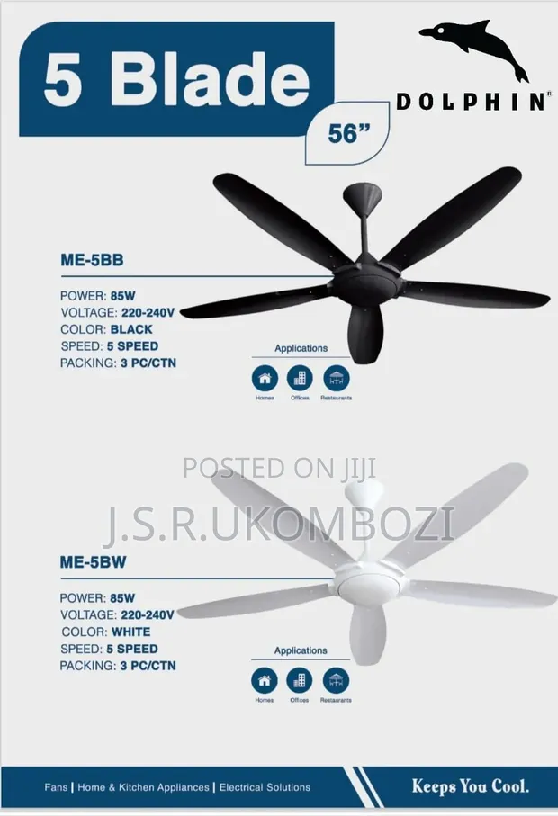 Dolphin 56" Ceiling Fan - 5 Blades, Copper Motor, 5 Speeds - 1