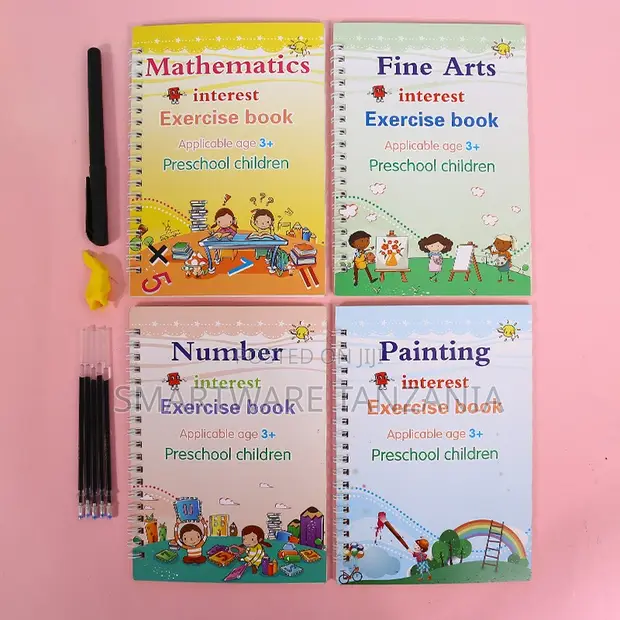 4-Book Preschool Magic Ink Exercise Copybook Set (Ages 3+) - 1