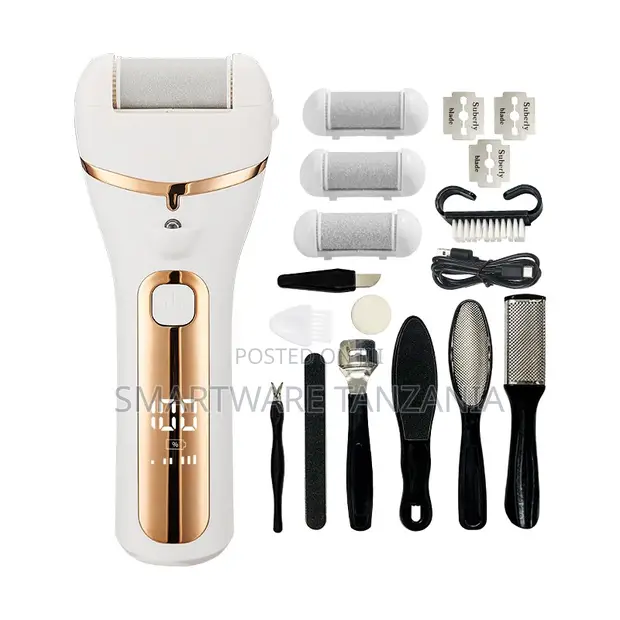 Electric Callus Remover Pedicure Kit - White/Gold - 1