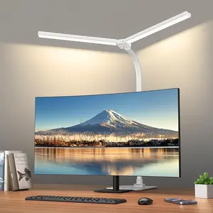 Dual Arm LED Desk Lamp Monitor Mount - Dimmable, Eye Care, White
