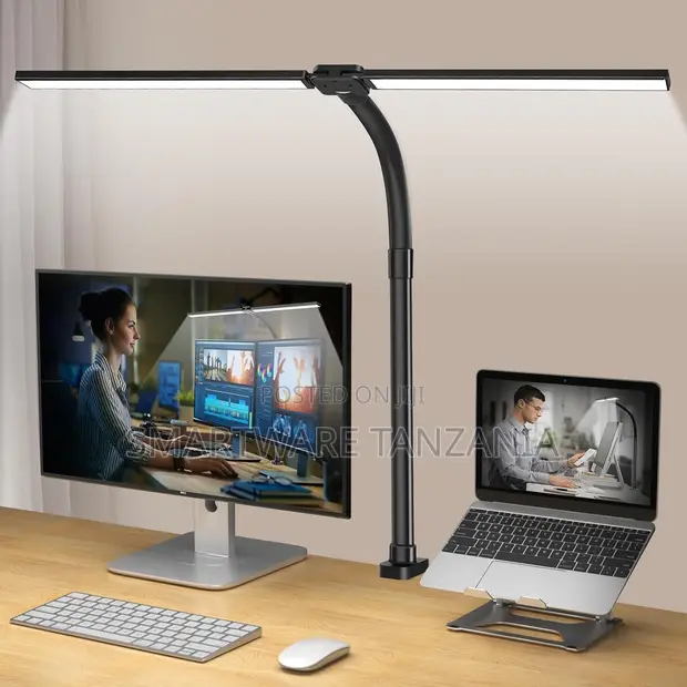 Double Bar LED Desk Lamp Clamp - Dimmable Gooseneck - 1