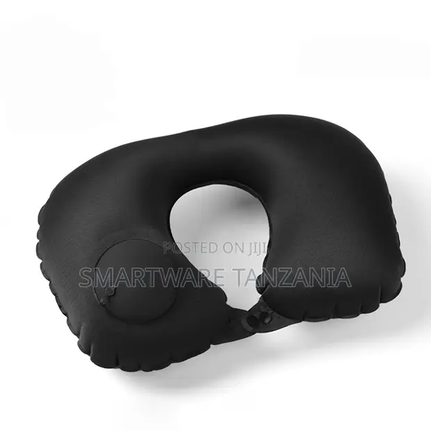 Black Inflatable Travel Neck Pillow with One-Touch Pump - 1