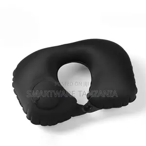 Black Inflatable Travel Neck Pillow with One-Touch Pump