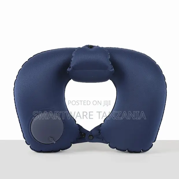 Navy Blue U-Shape Travel Pillow with Chin Support - 1