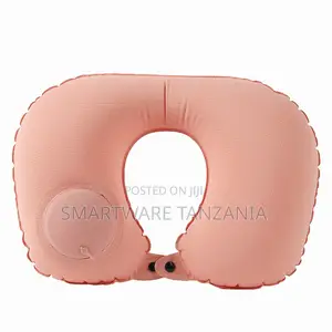 Peach Pink Fabric Travel Neck Pillow with Pump