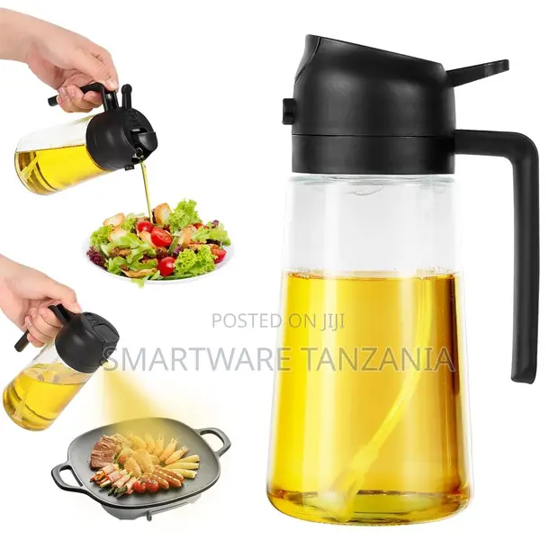 Black 2-in-1 Oil Spray and Pour Dispenser Glass Bottle - 1