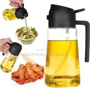 Black Glass Oil Bottle with Pour Spout & Spray Nozzle