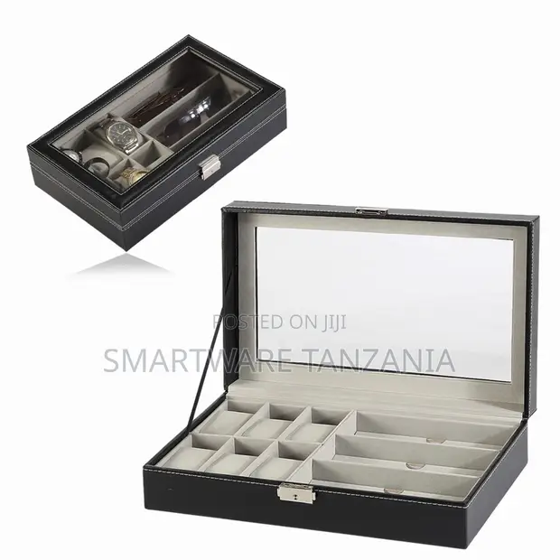 PU Leather Watch and Sunglasses Organizer Box with Window - 1