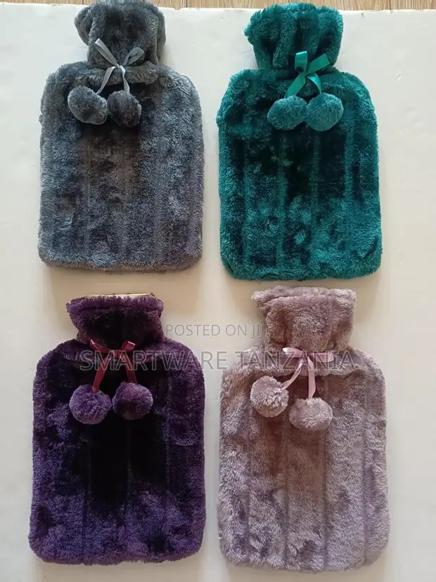 Fluffy Hot Water Bottle with Plush Cover & Pom Pom - 1