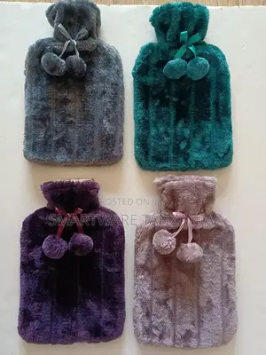 Fluffy Hot Water Bottle with Plush Cover & Pom Pom