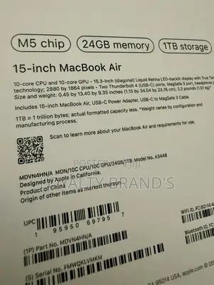 Apple MacBook Air 2026 M5 13-inch 1TB SSD, 24GB RAM