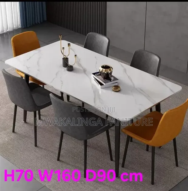 Dining Table with 6 Chairs - Marble Top - 1