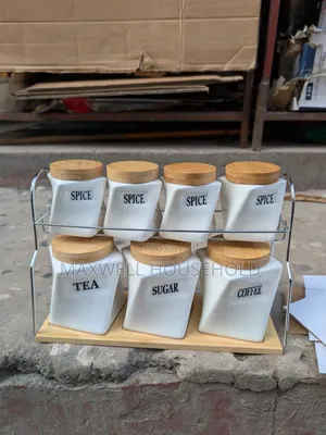 White Ceramic Canister Set with Bamboo Lids