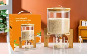 Glass Grain Storage Bin with Wooden Stand (8L)
