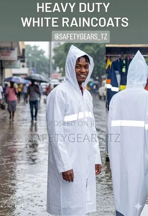 Koti la Mvua la Nzito Nyeupe Lenye Mstari wa Reflector