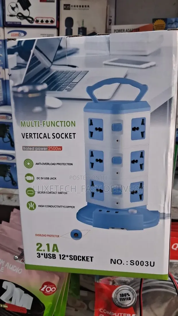 Multifunctional Vertical Socket Tower - 12 Sockets, 3 USB - 1