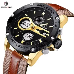 Golden Hour Men's Genuine Leather Strap Watch - Brand New