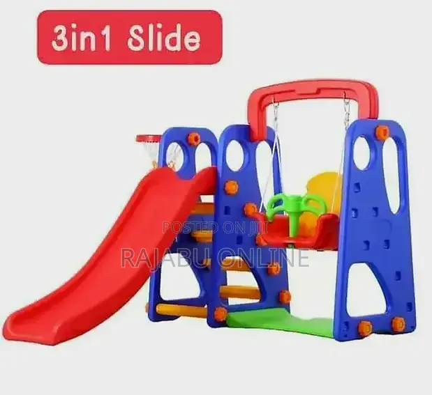 3-in-1 Kids Swing Set with Slide and Basketball Hoop - 1