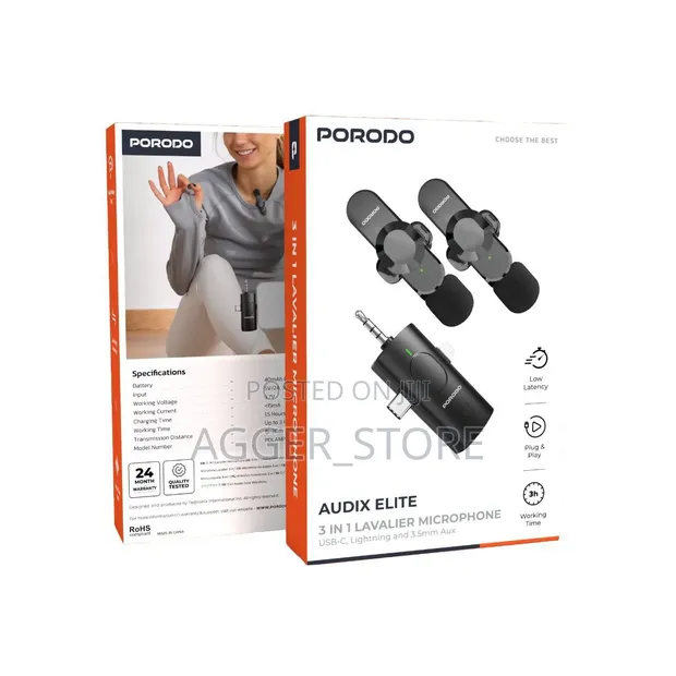 Porodo Audix Elite 3-in-1 Lavalier Microphone - 1