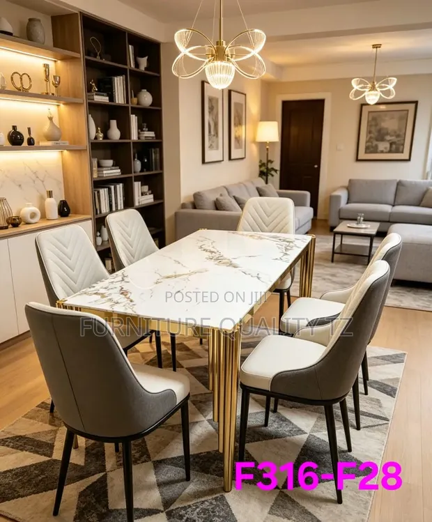 Marble Dining Table with 6 Chairs - 1