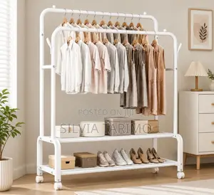 Premium Double-Rail Clothes Rack with Shelves & Wheels