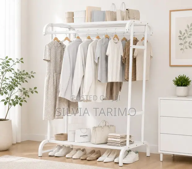 Modern Multi-functional Clothes Rack with Top Shelf Storage - 1
