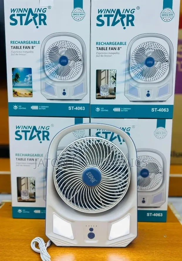 Winning Star Rechargeable Table Fan 8" with LED Light - 1