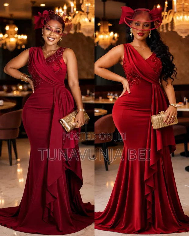 Maroon Party Dress for Women - 1