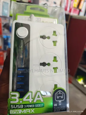 Bavin 3.4A Extension Cable with 5 USB Ports & 3 Power Sockets