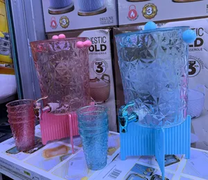 5L Plastic Beverage Dispenser with 4 Glasses