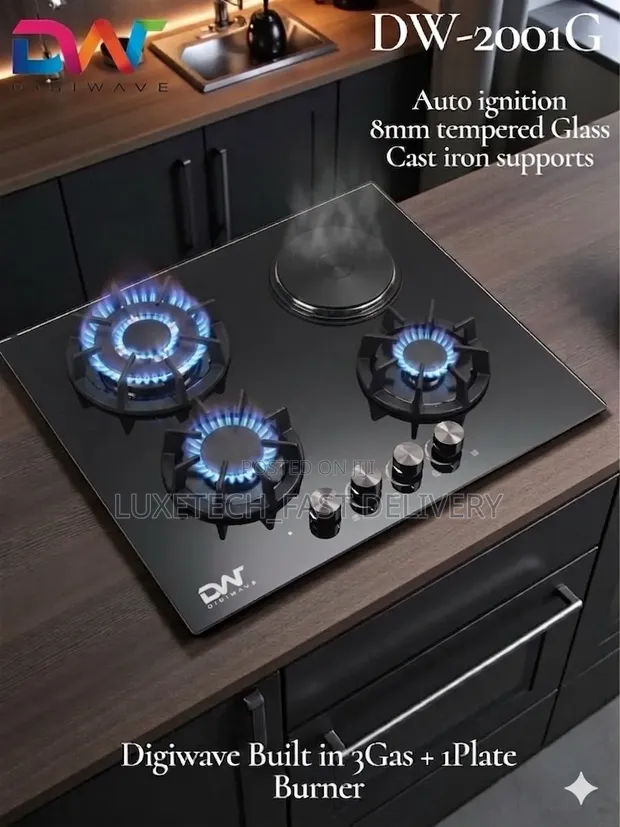 Digiwave DW-2001G Built-in Hob - 3 Gas Burners, 1 Electric Hotplate - 1