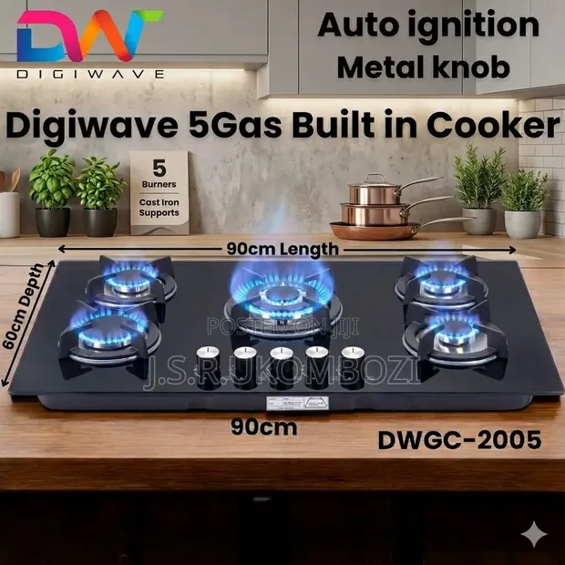 Digiwave Built-in 5-Gas Burner Glass Cooker 90x60cm - 1