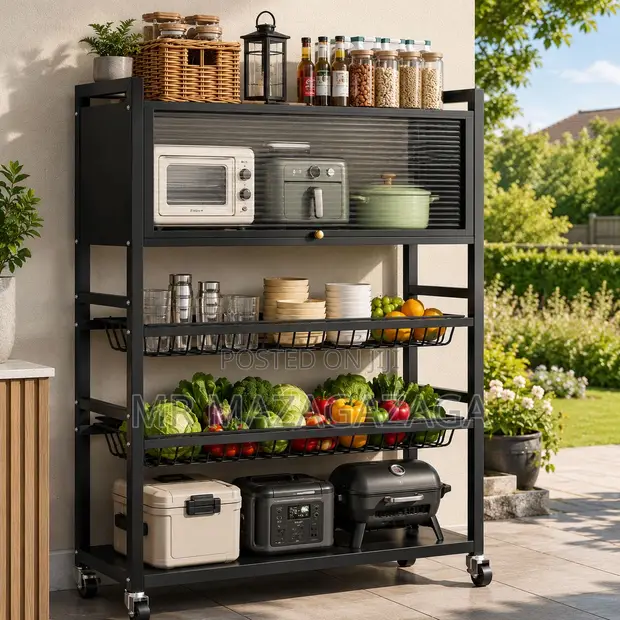 Multi-Tier Kitchen Appliances Rack with Transparent Top Cabinet - 1