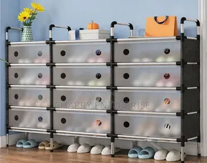 4-Layer Triple Row Dustproof Shoe Rack 120x28x92cm