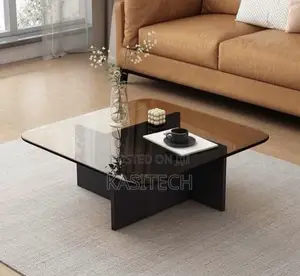 Coffee Table with Glass Top and Wood Frame