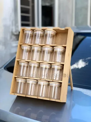 Bamboo Spice Rack with 16 Glass Jars