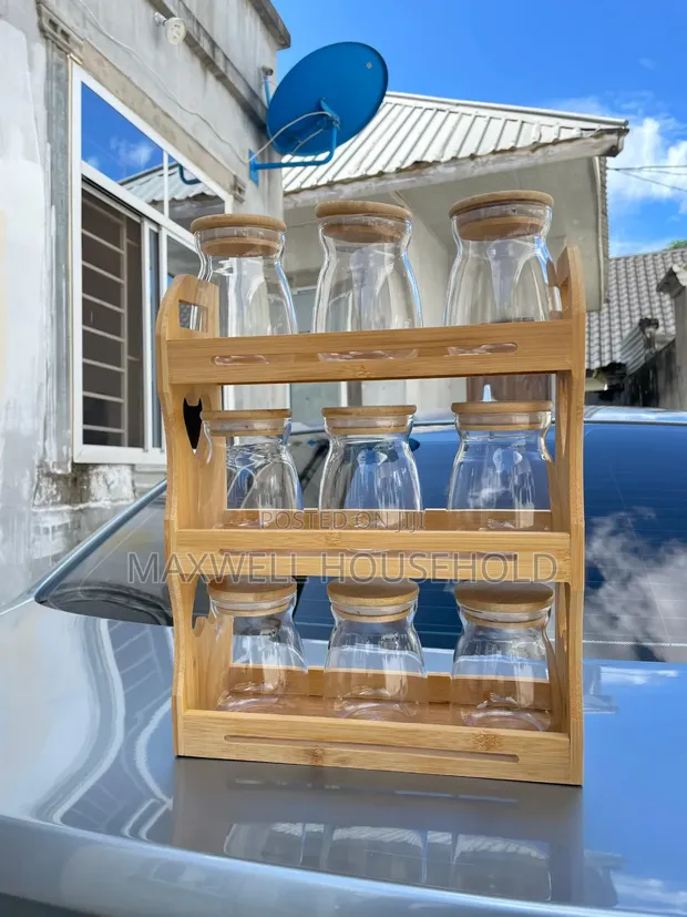 Bamboo Spice Jar Set with 3-Tier Rack - 1