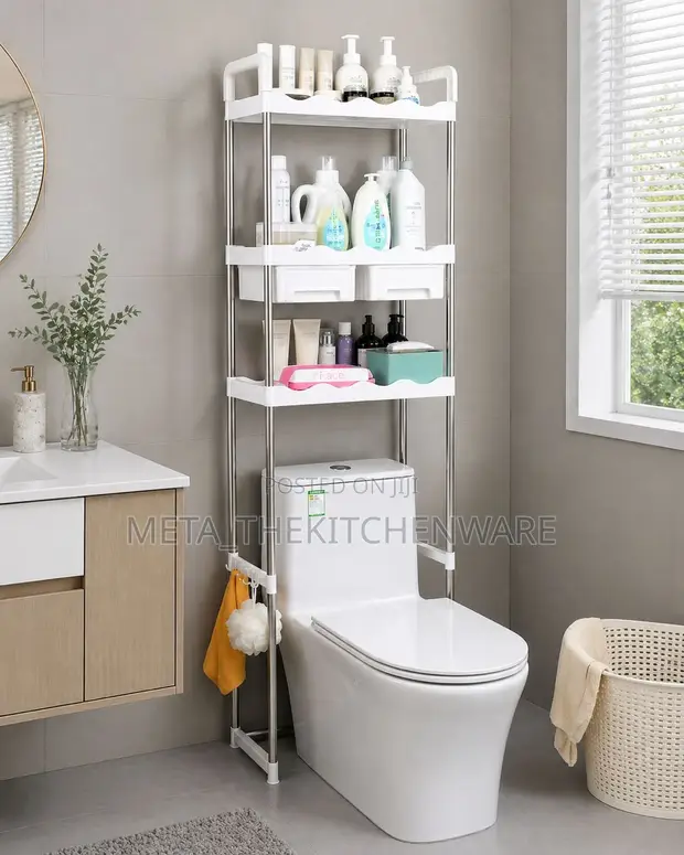 3-Tier Stainless Steel Toilet Storage Rack with Shelves - 1