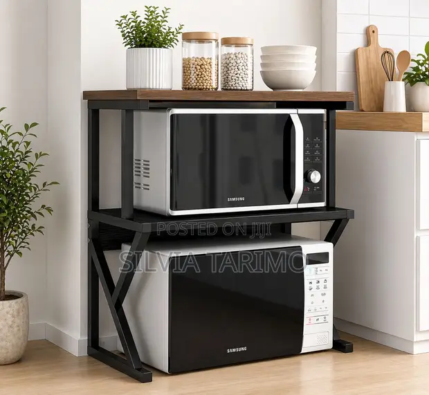 2-Tier Wood and Metal Microwave Rack - 1
