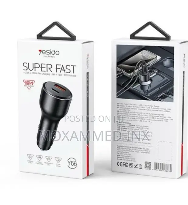 Yesido Y65 118W Super Fast Car Charger (100W USB-C + 18W USB-A) - 1