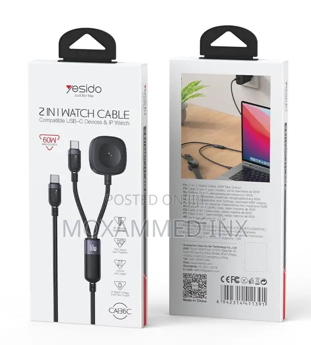 Yesido 2-in-1 Kebo ya Saa kwa Apple 60W USB-C - 1